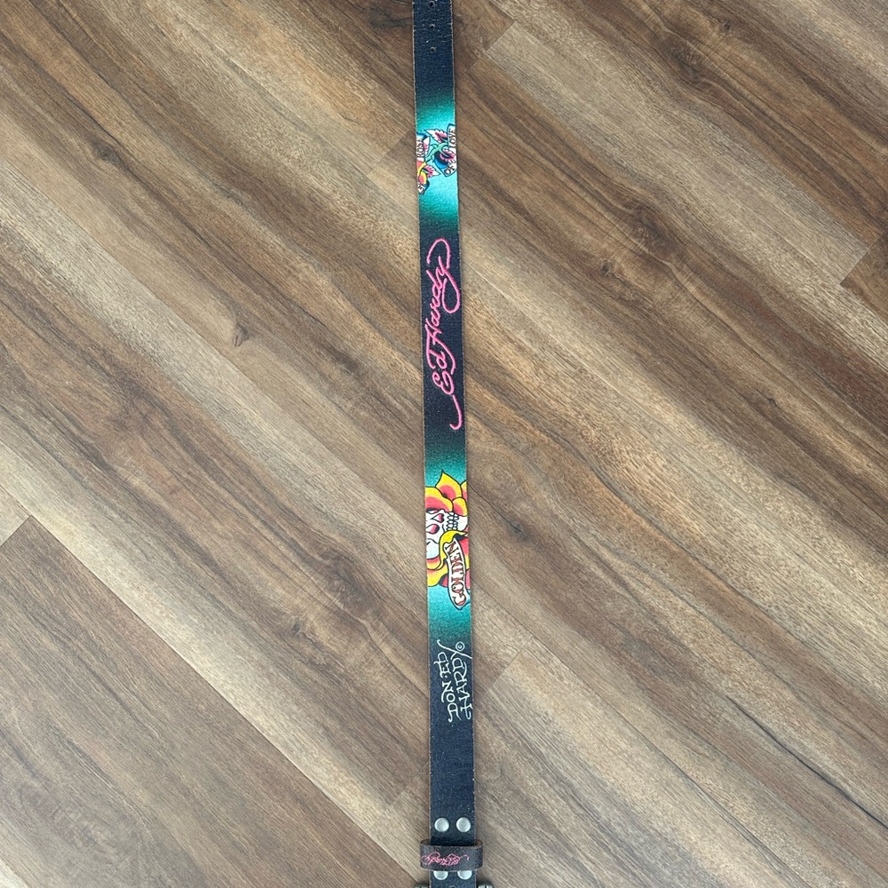 Ed Hardy Black Belt with Colorful Graphics Vintage